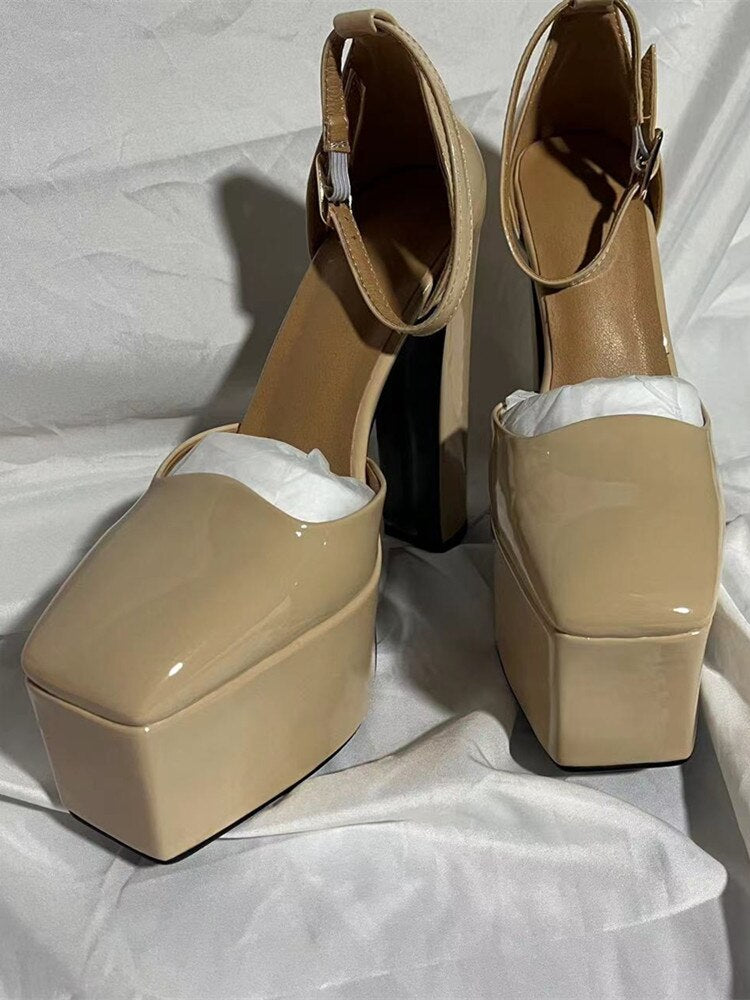 Spring and Summer New Women's High Heels Patent Leather Wedding Shoes Luxury Sexy Paris Fashion Banquet brown