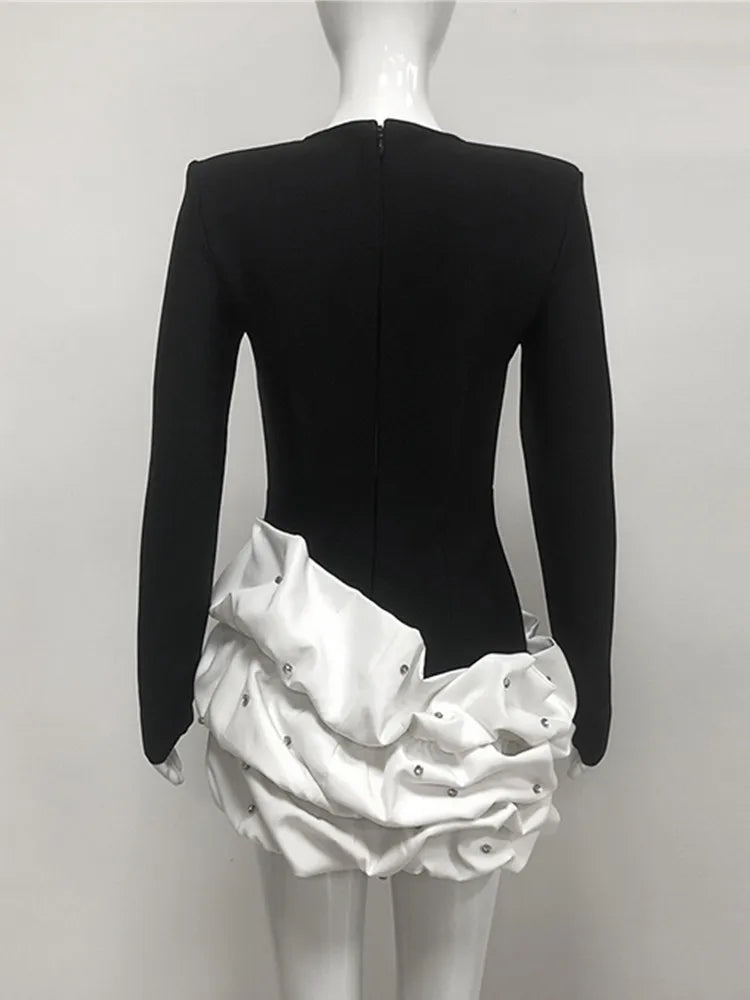 Women Winter Celebrity Sexy Long Sleeve Diamonds Beading Black Mini Bodycon Bandage Dress 2025 Elegant Evening Club Party Dress