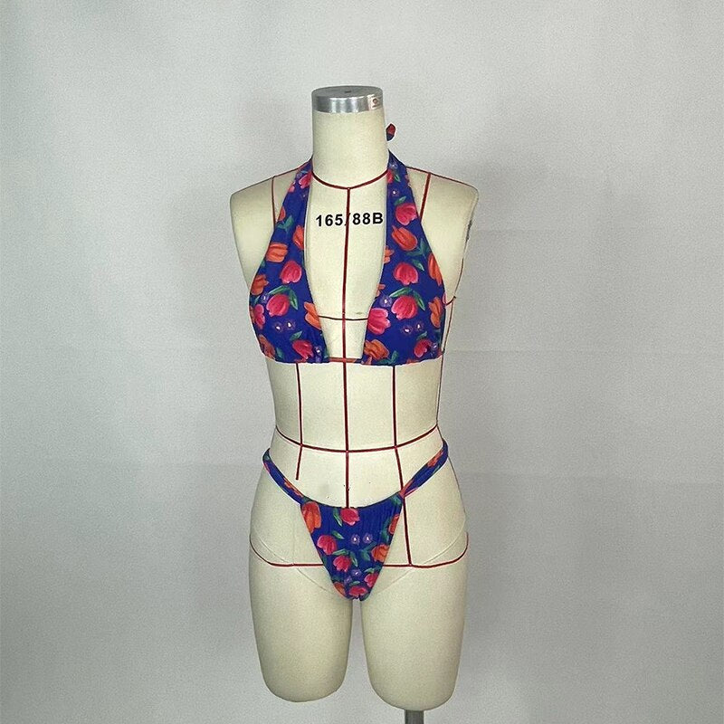 Sexy Bikini Two Piece Set summer beach bikini Printing Triangle Bathing Suit Beachwear For Female