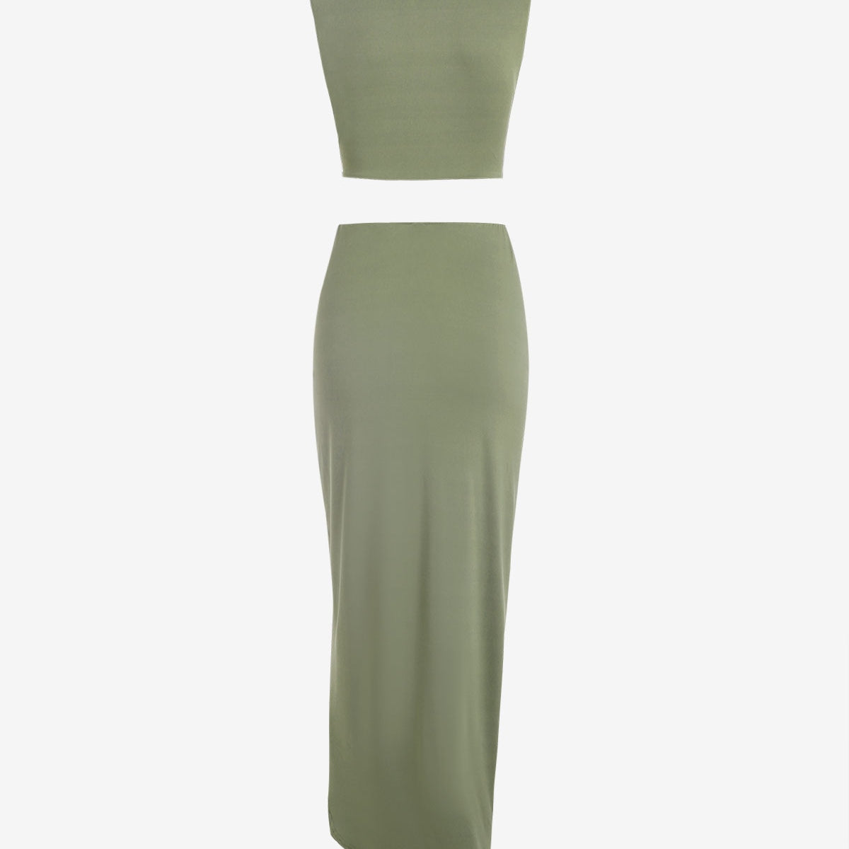 Women’s 2 Pieces Dress Set Sexy Sleeveless Crop Tank Side Slit Twist Skirt Bodycon Maxi Dresses Summer