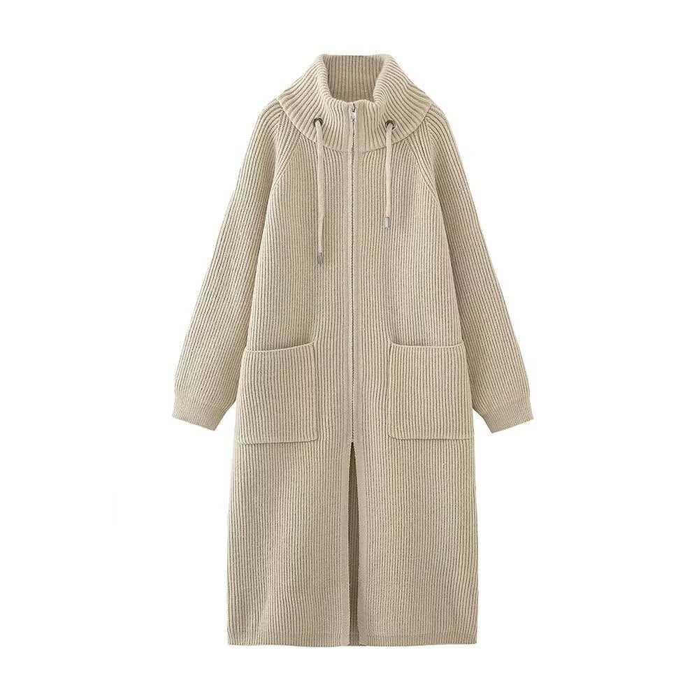 Za-High quality 2024 autumn and winter zipper knitted cardigan top sweater jacket. Women's thickened stand collar warm sweater High quality 5