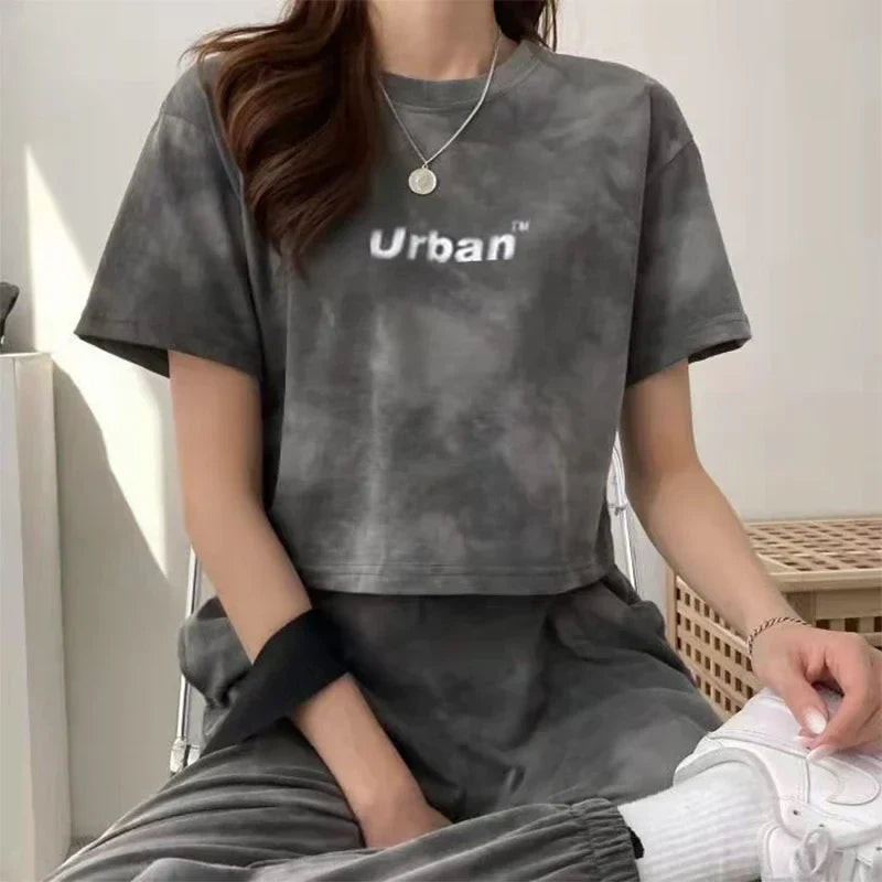 Women Clothing Sets Short Sleeve T-shirt+Pant 2Pcs Summer Camouflage Tie-Dyed Loose Tees Tops Sports Casual Suit New