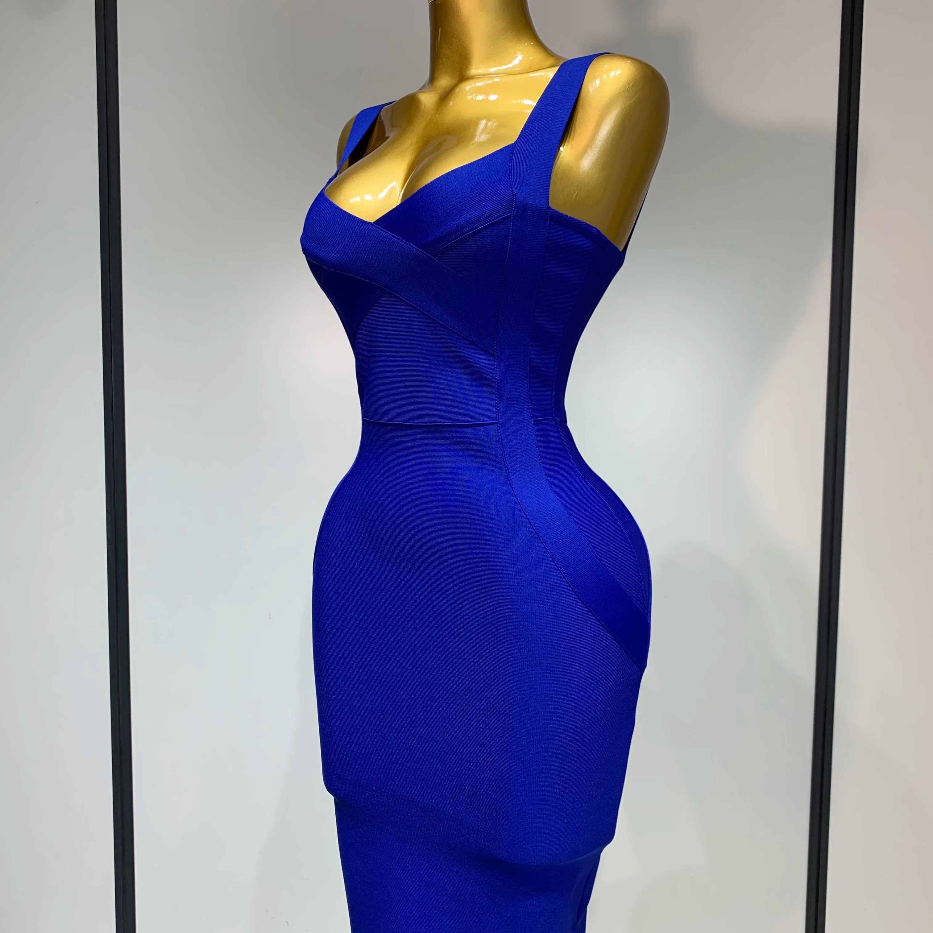 Women Sexy Celebrity Elegant Blue Bodycon Stretch Bandage Dress Nightclub Party Dress Luxury Birthday Vestidos