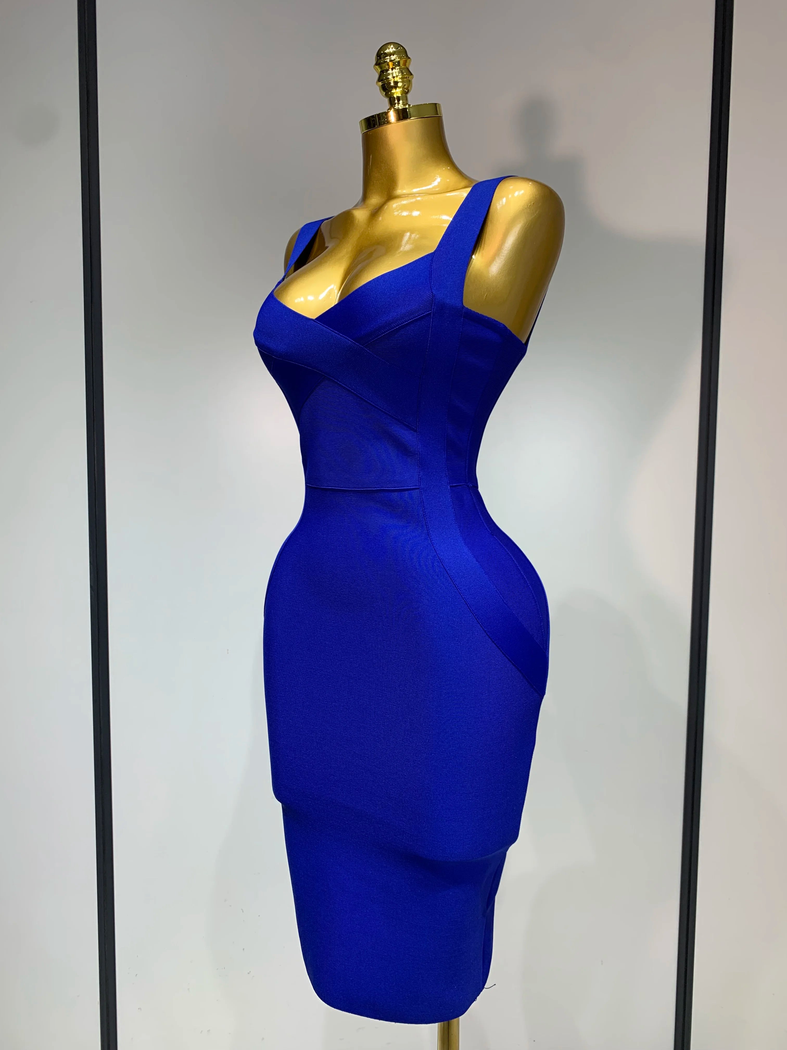 Women Sexy Celebrity Elegant Blue Bodycon Stretch Bandage Dress Nightclub Party Dress Luxury Birthday Vestidos