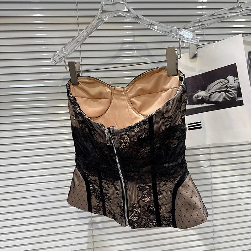 DEAT 2026 Spring New Fashion Three-Dimensional Lace Design Fishbone Waist Chest Pad Tank Top For Women Backless Vest 11A07825