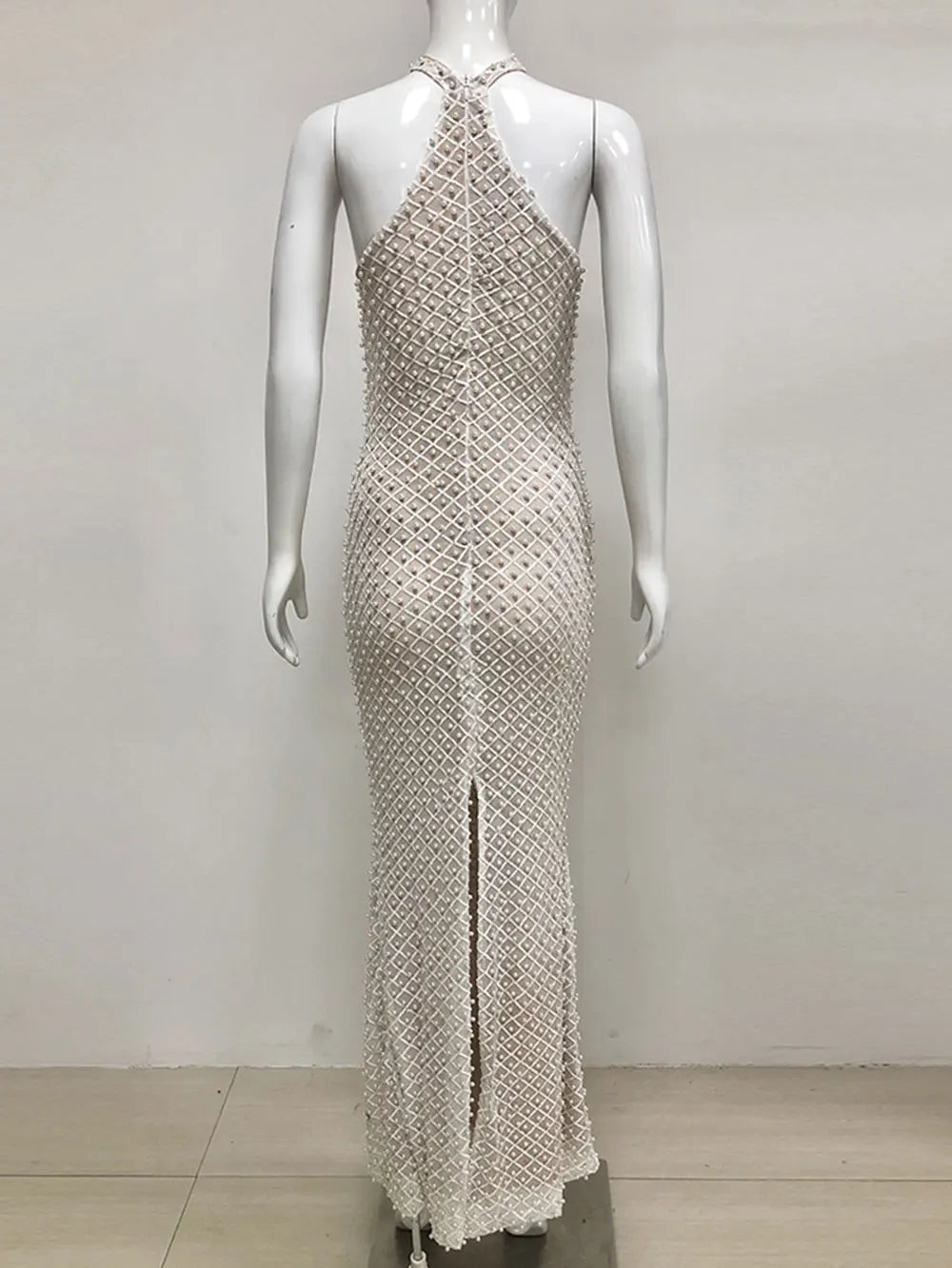 2025 Spring Sexy Women's Light Luxury Nail Bead Design Maxi Dress O-Neck Sleeveless Bodycon Tail Long Dress Club Party Vestidos