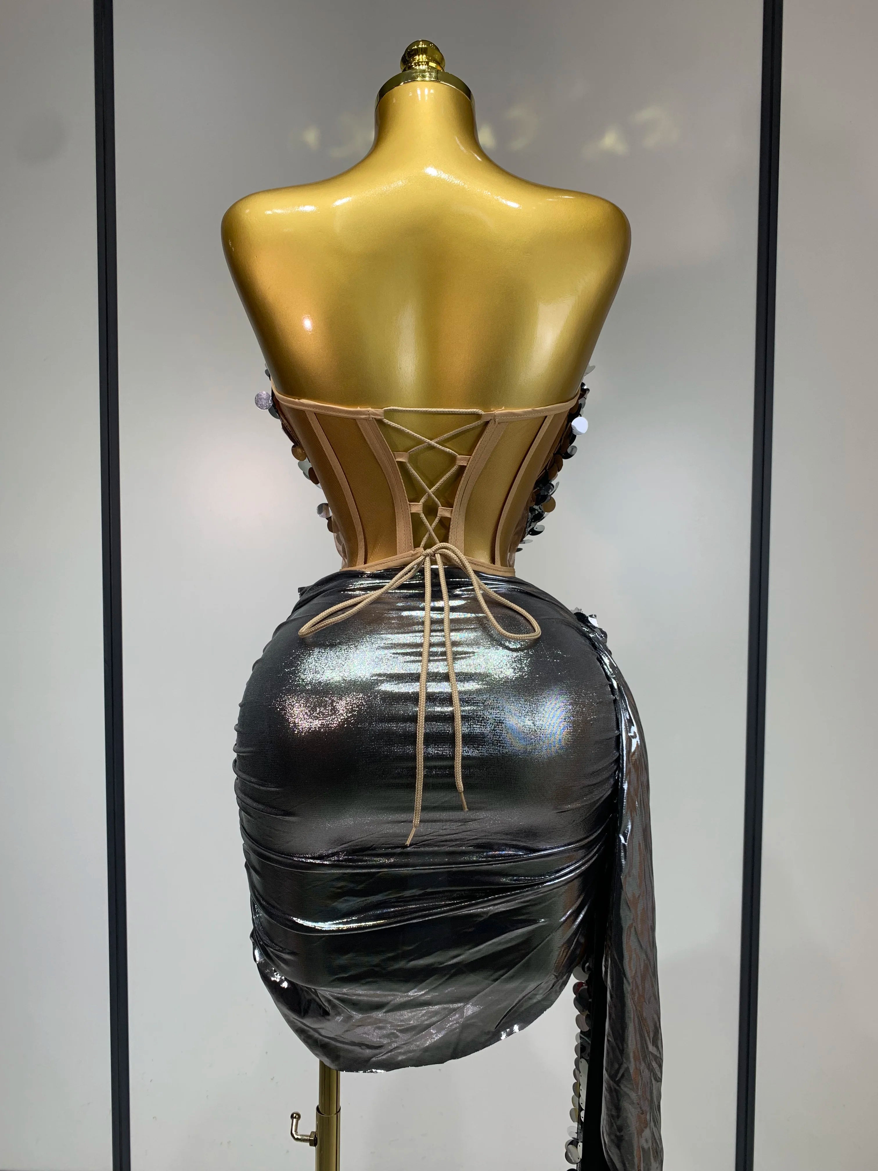 Sparkly Sequin Two Piece Set Sexy Strapless Backless Women's Outfit Evening Party Nightclub Stage Performance Dance Costume