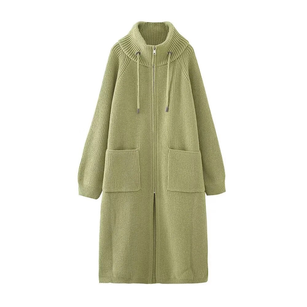 Za-High quality 2024 autumn and winter zipper knitted cardigan top sweater jacket. Women's thickened stand collar warm sweater High quality 2