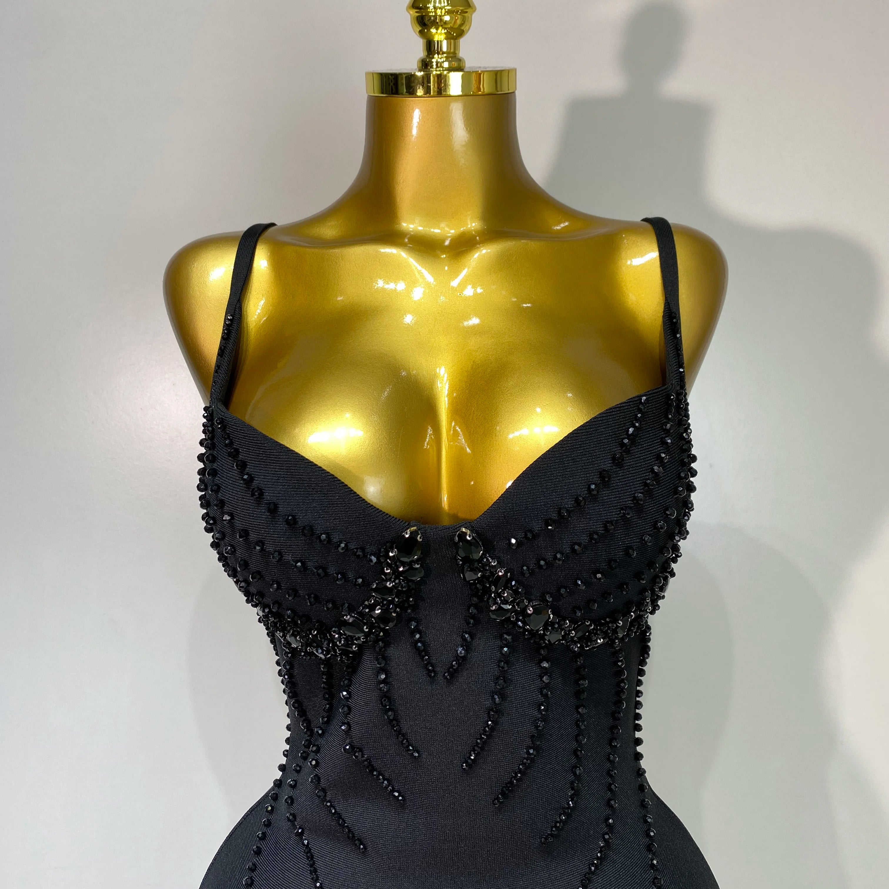 Women Sexy Beading Spaghetti Strap Bodycon Bandage Dress Club Party Luxury Birthday Celebrity Elegant Dresses Wedding Guest Gown