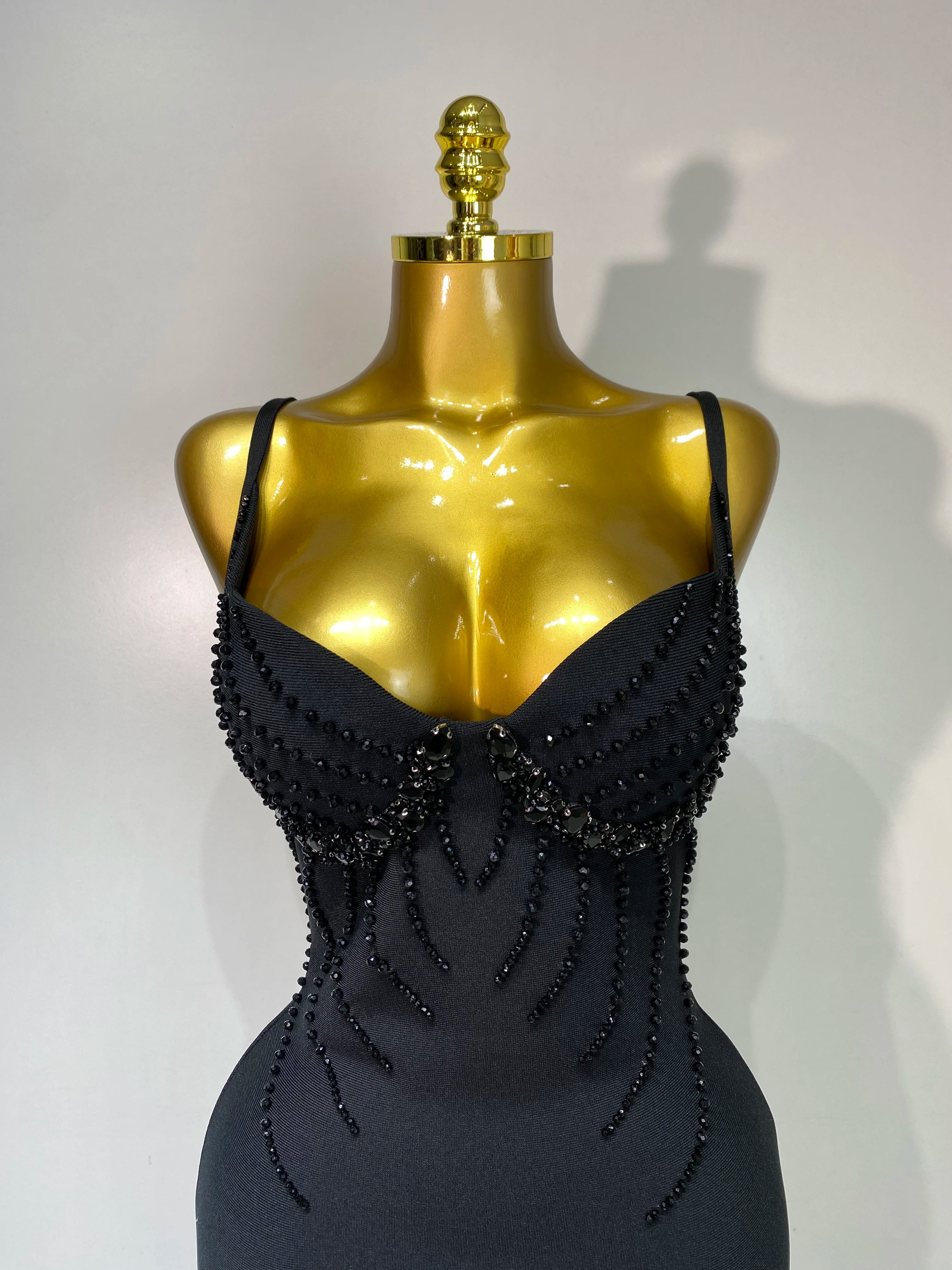 Women Sexy Beading Spaghetti Strap Bodycon Bandage Dress Club Party Luxury Birthday Celebrity Elegant Dresses Wedding Guest Gown