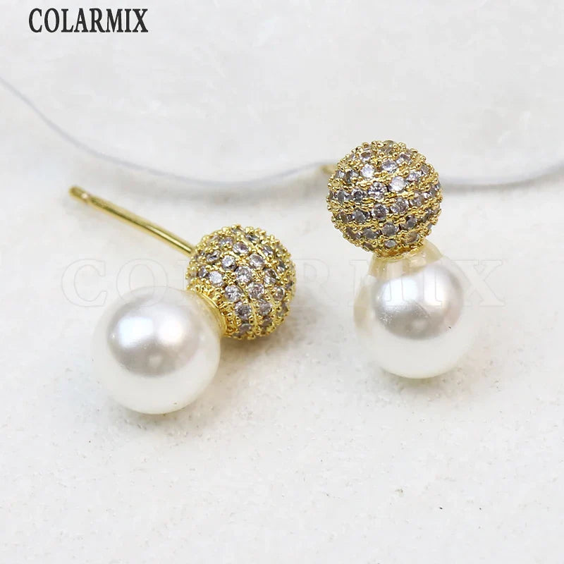 10 Pairs Zirconia Ball shape Earrings Metallic Pearls Beads Design Elegant Women Gift Fashion Jewelry 30852