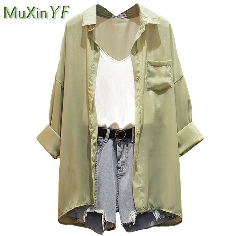 Women's Summer Matching Set 2024 New Fashion Chiffon Sunscreen Shirt+Tank Top+Denim Shorts 3 Piece Korean Elegant Jeans Suit