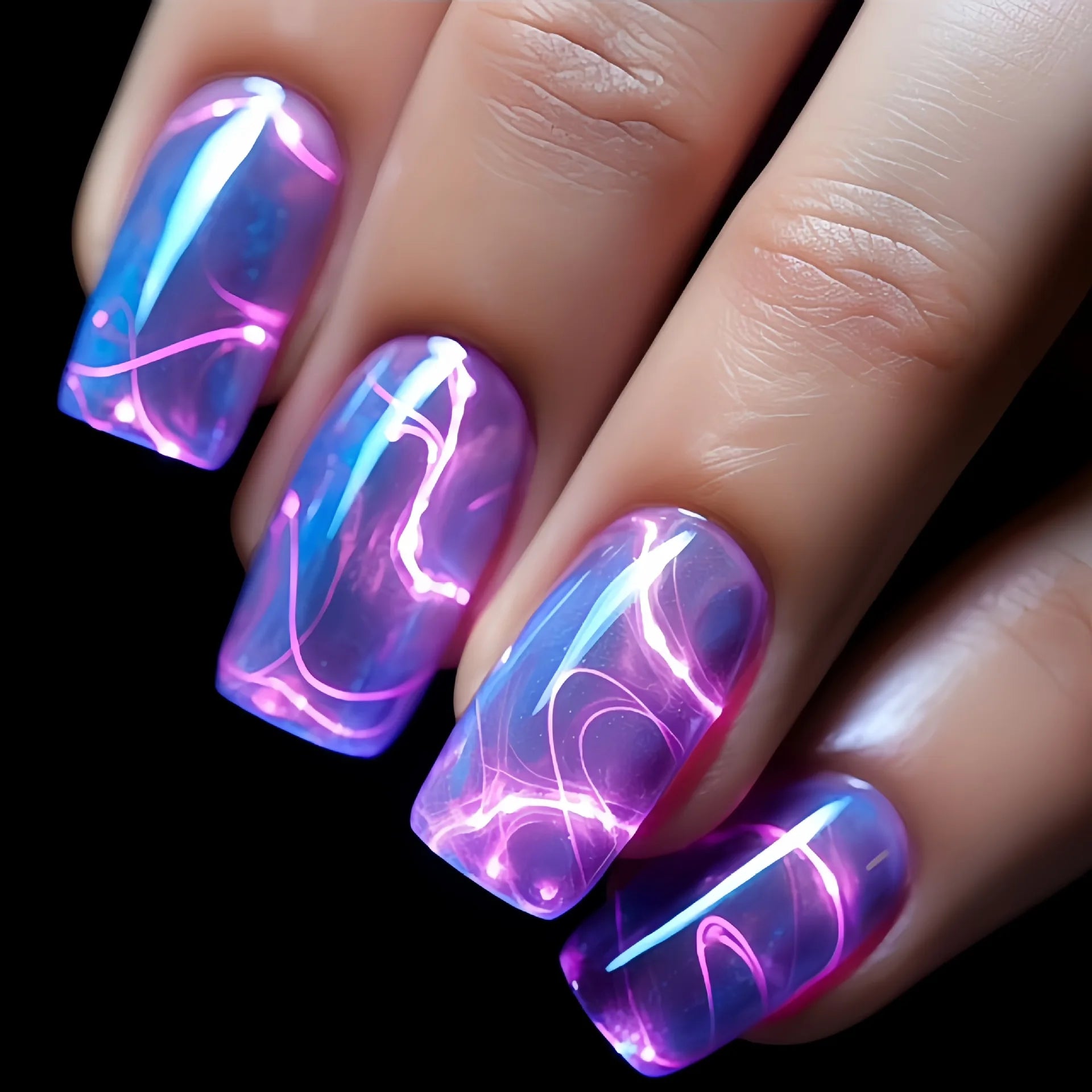 24pcs/set Medium long fake nails for women girls Y2K gradient purple blue yellow green square almond tips press on false nails 2687