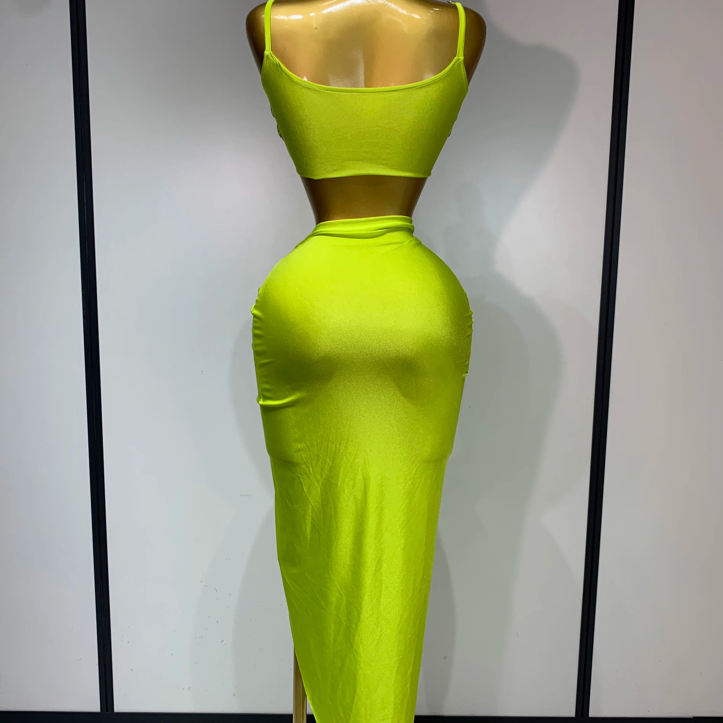 Women Sexy Sparkly Rhinestone Two Pieces Set Stretched Nightclub Skirt Suits Birthday Singer Dancer Stage Performance Costume