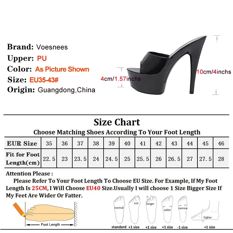 2024 Patent Leather Women Shoes Thin Heels Sexy Waterproof Platform High Heels Sandals Female Summer Slip On Slippers Size 43