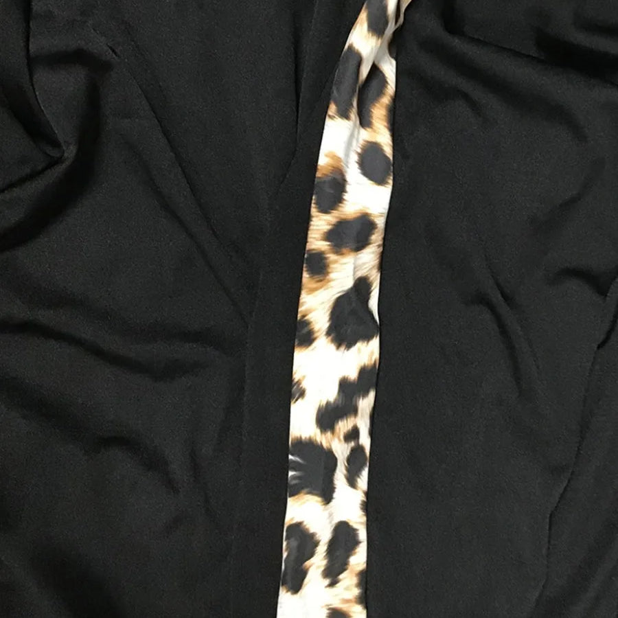 LW Plus Size Leopard Print Tracksuit Set Women Patchwork Zipper Design Mandarin Collar Long Sleeve Two Piece Pants Matching Set