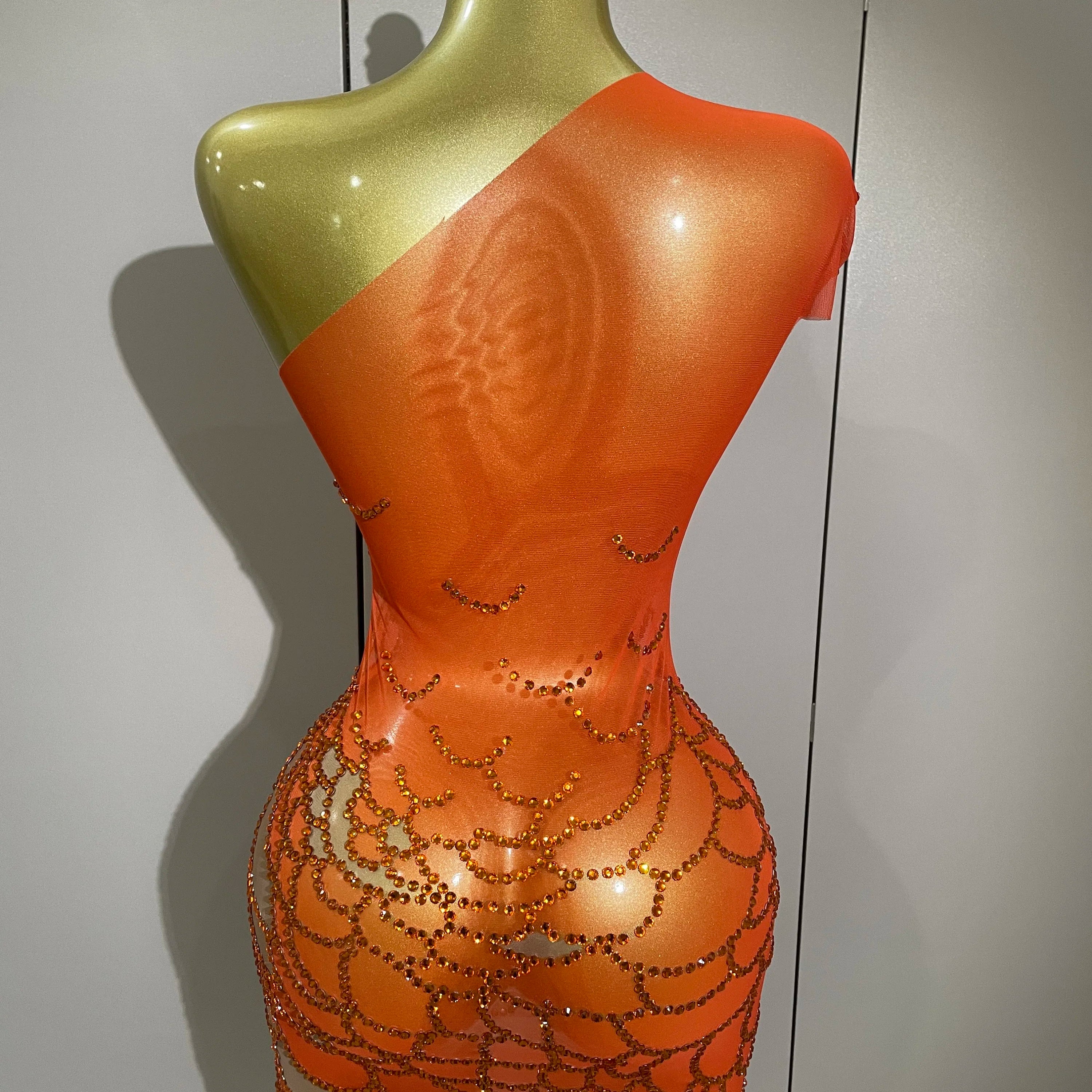 STOCK Women Shining Rhinestones Sexy One Shoulder Cultivation Dress Birthday Celebrate Party Evening Gown Singer Stage Costume