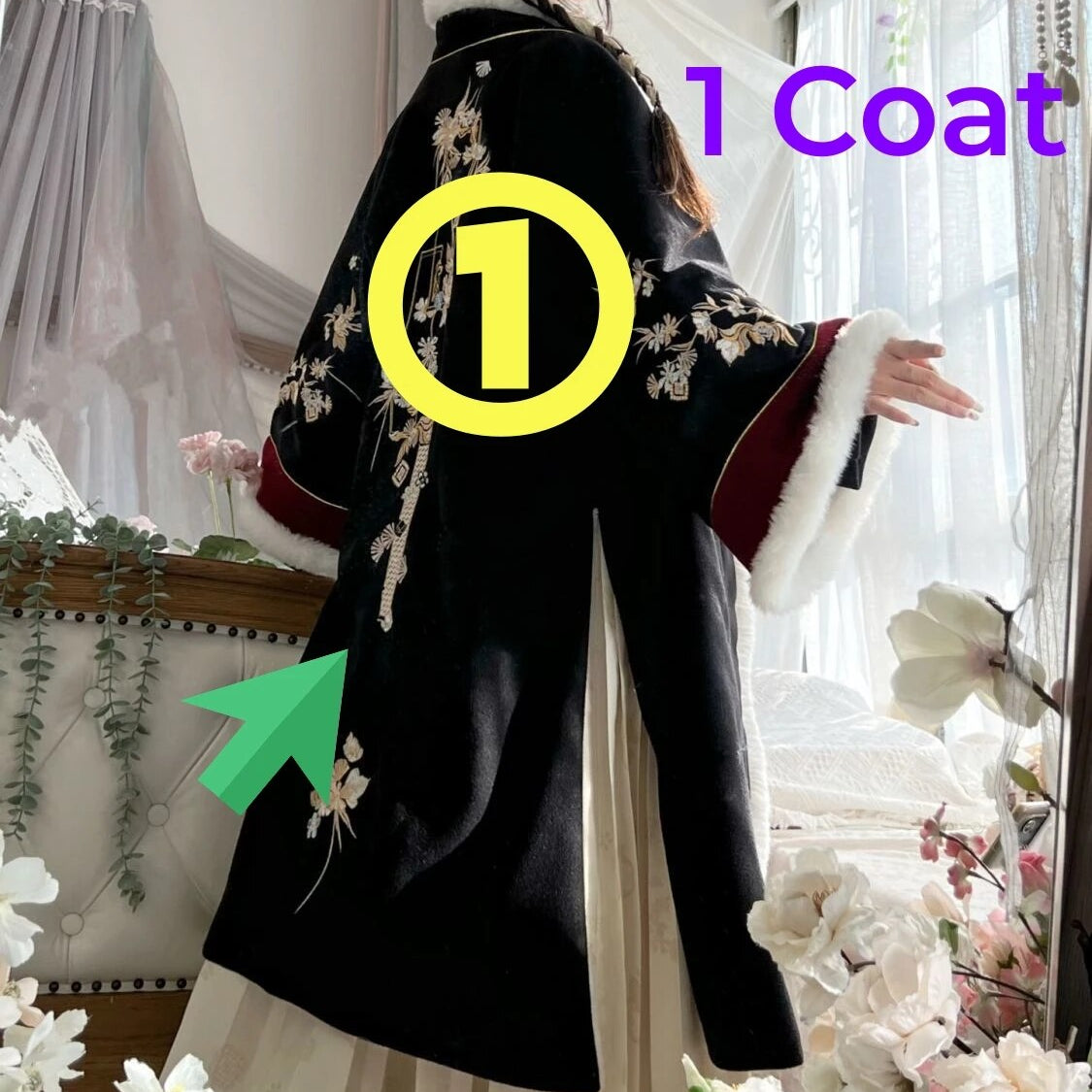 Winter Original Song Dynasty 2024 Hanfu Woolen Sweater Thickened Double-breasted Long Jacket Women Longuette for Girls and Women only 1 coat black