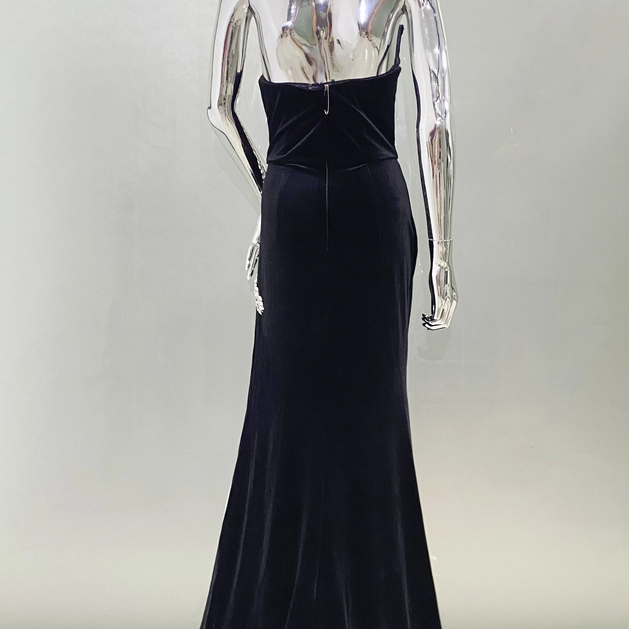 Luxury Stereoscopic Rhinestone Design HIgh Slit Strapless Floor Length Dress Graceful Woman Evening Dress Performance Costume