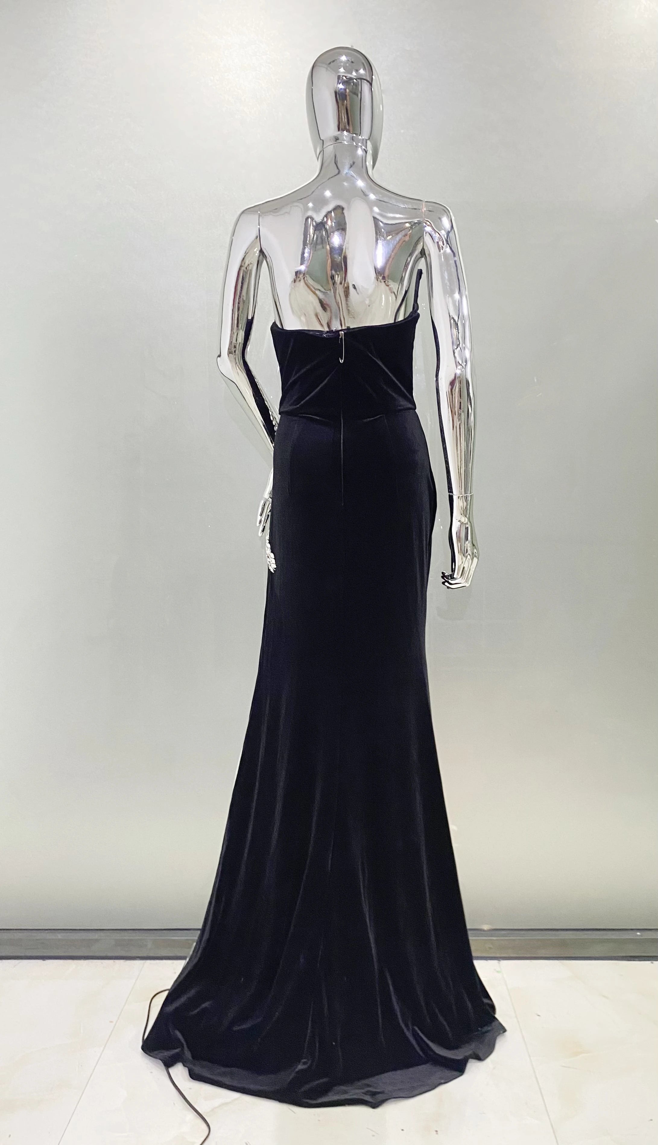 Luxury Stereoscopic Rhinestone Design HIgh Slit Strapless Floor Length Dress Graceful Woman Evening Dress Performance Costume