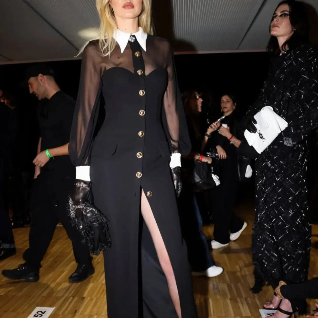 2024 New Spring Women Long Sleeve Mesh Button Bodycon Long Bandage Dress Fashion Runway Celebrate Evening Party Dress