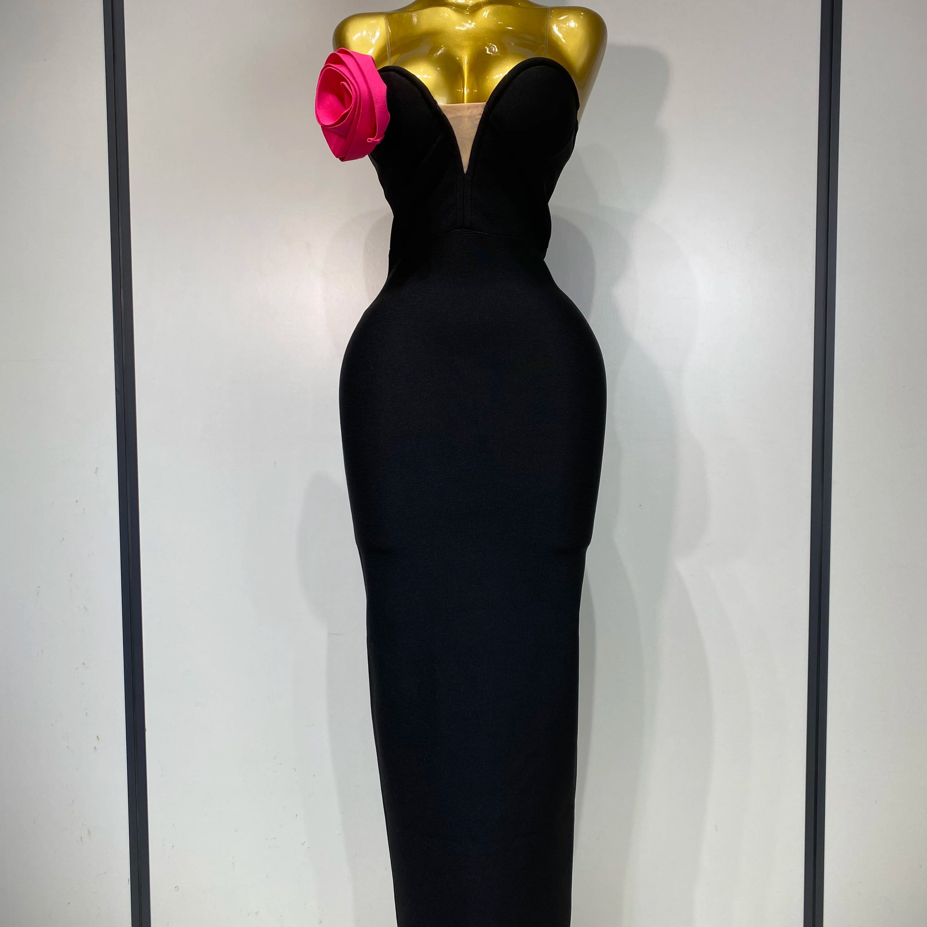 Women Sexy Strapless Backless Flower Patchwork Maxi Long Bandage Dress 2025 Elegant Evening Club Luxury Birthday Party Dresses black