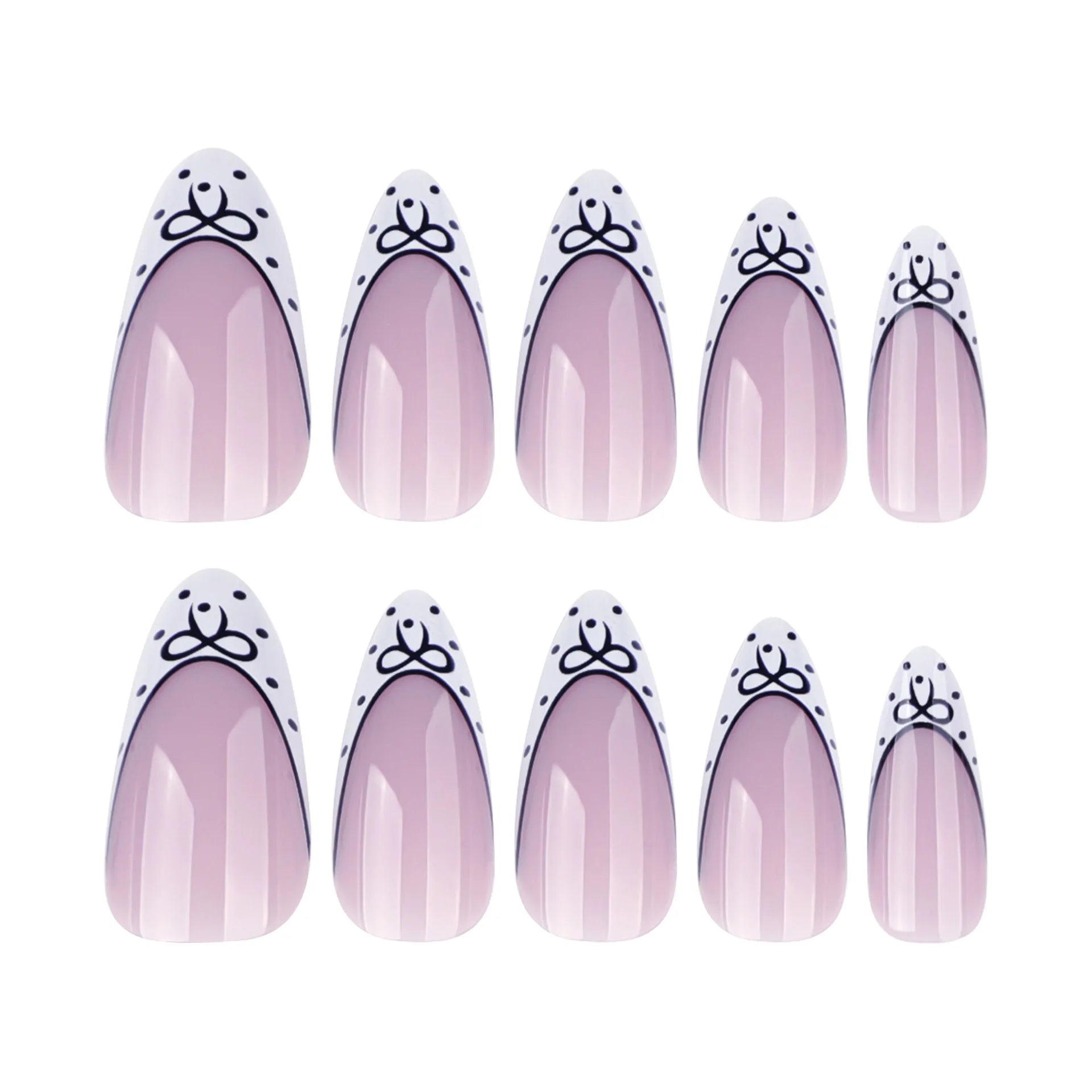 24pcs Short Almond Press on Nails French Black Bow Dot Print False Nails Wearable Reusable Spicy Girl Korean Fake Nails