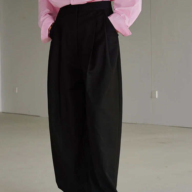 [LANMREM] Minimalism Wide Leg Pants For Women spring New Solid High Waist Straight Loose Trousers Fashion Clothing 26D5746