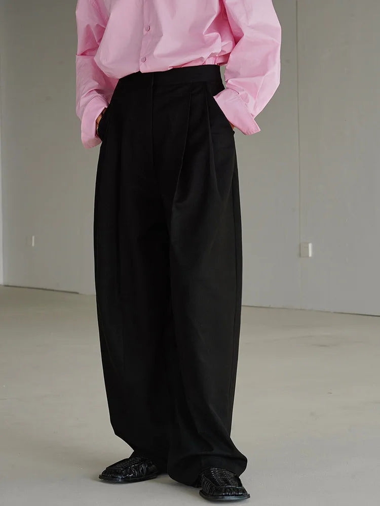 [LANMREM] Minimalism Wide Leg Pants For Women spring New Solid High Waist Straight Loose Trousers Fashion Clothing 26D5746