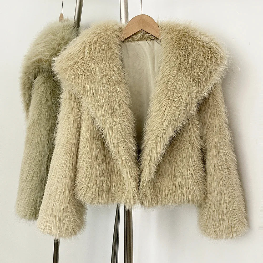 OFTBUY Women's Fur Coat and Eco Fur Coat for Women New in Faux Fur Jacket Female High Quality Women's Clothing Jacket with Fur Khaki