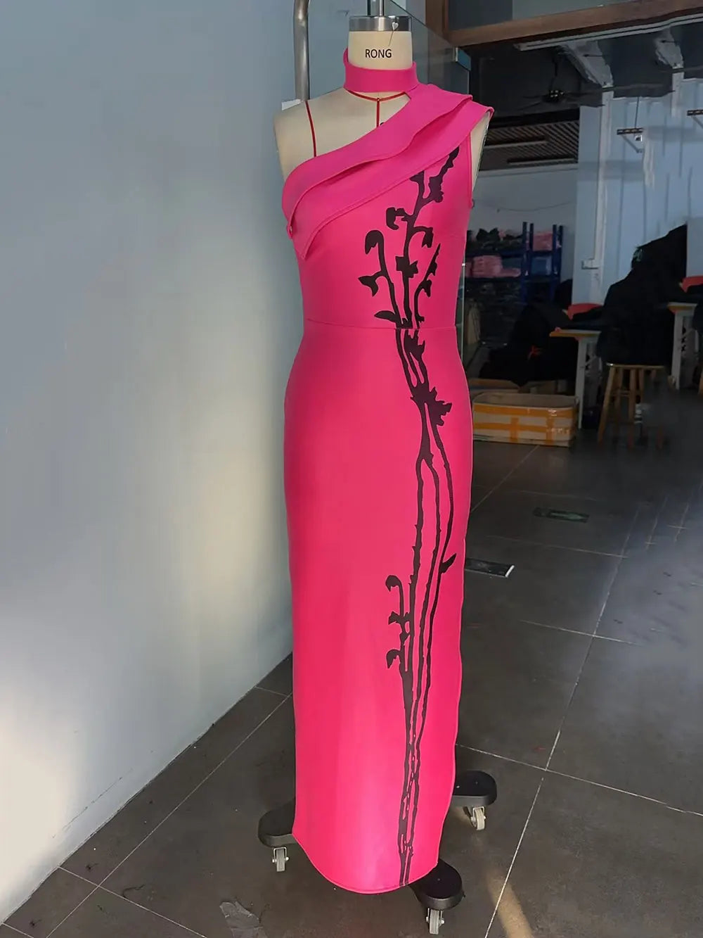 2025 Sexy Women's Printed Bandage Dress with Hanging Neck Slant Neck Sleeveless Ruffle Bodycon Long Dress Evening Party Vestidos