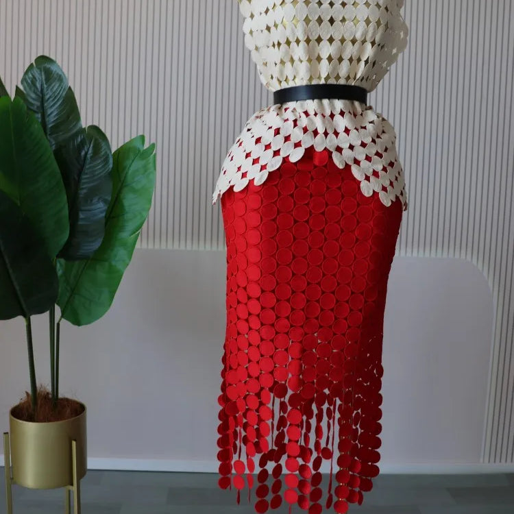 CM.YAYA Women Cutout O-neck Crop Top and Bodycon Midi Slim Maxi Long Skirt Suit 2025 Summer Vacation Sexy Two 2Piece Set Outfits