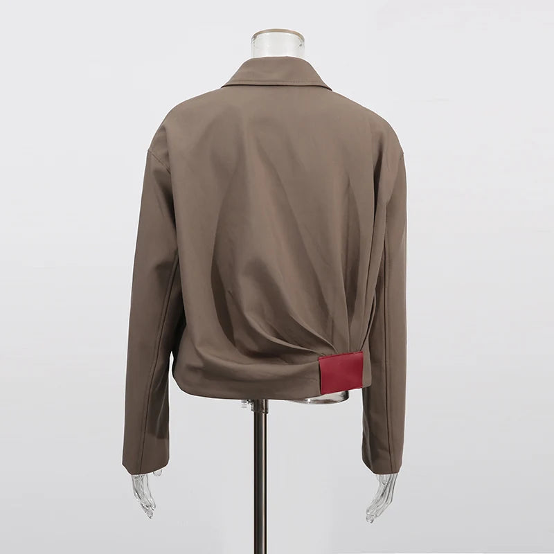 Fashion Casual Two Piece Sets for Women Lapel Long Sleeves Patchwork Zipper Top High Waist Wide Leg Pant Set Female