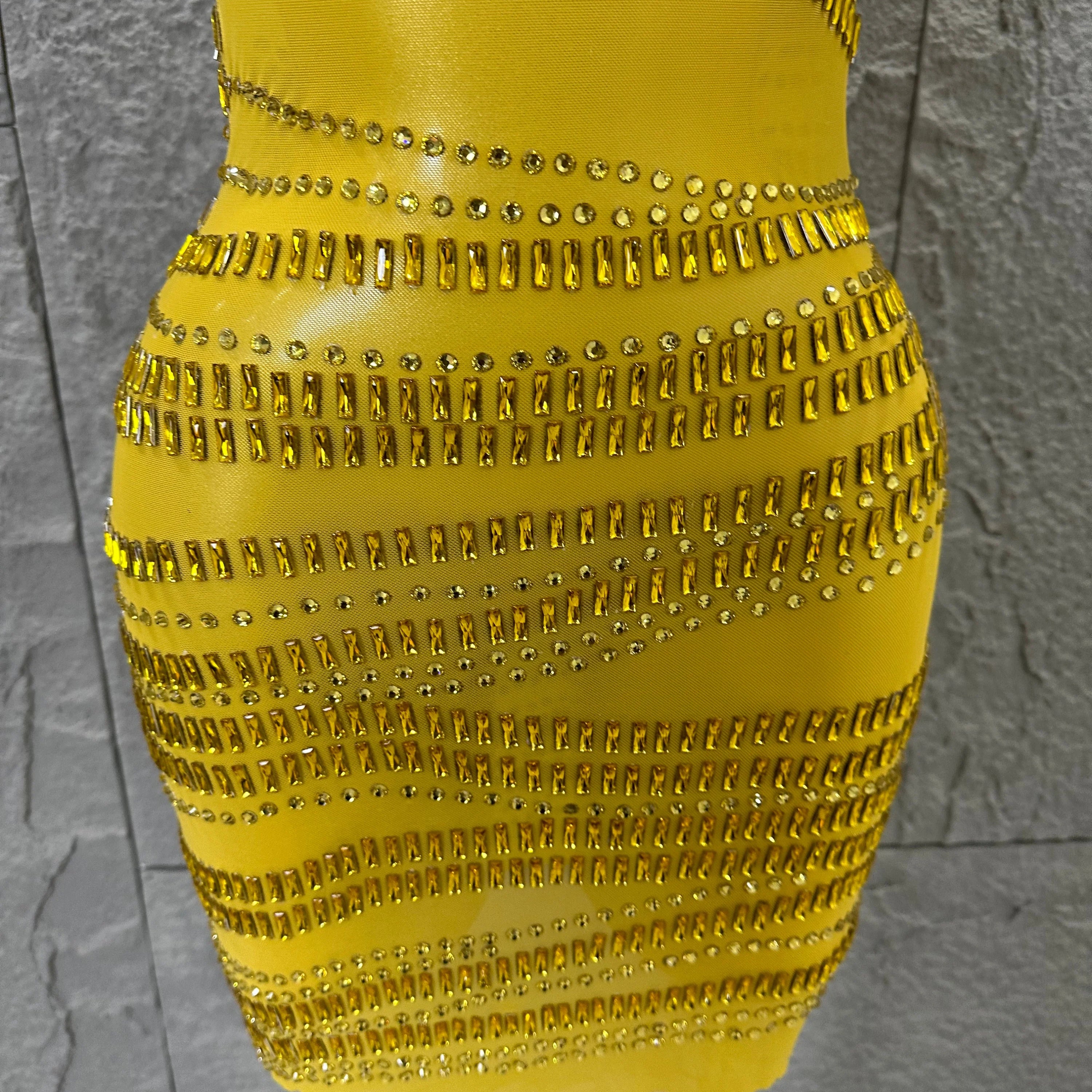 Luxury Gold Off-Shoulder Mini Dress Women Sexy Sheer Mesh Full Gold Crystal Embellished Form-Fitting Outfit Formal Event Party