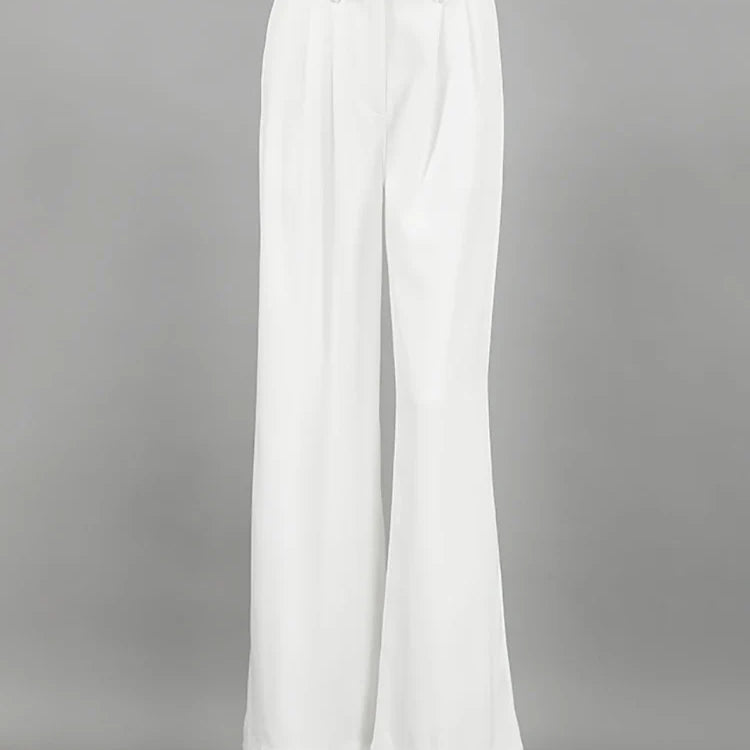 Mnealways18 White Satin High Waist Pants Elegant Women Floor-Length Pleated Trousers Casual Office Ladies Thin Baggy Pants 2024 White