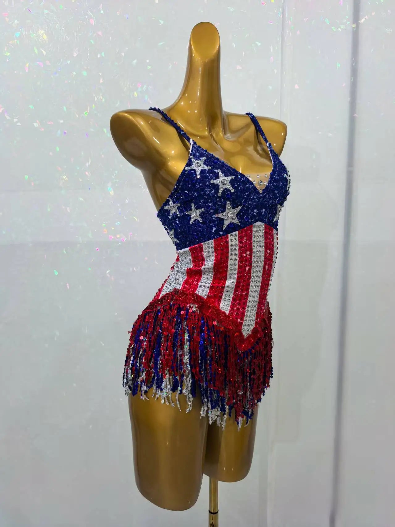 Maxituan Five Pointed Star Sparkly Rhinestone Tassel Bodysuit Sexy Women gig Performance Outfit Ladies Latino Dance Team Leotard