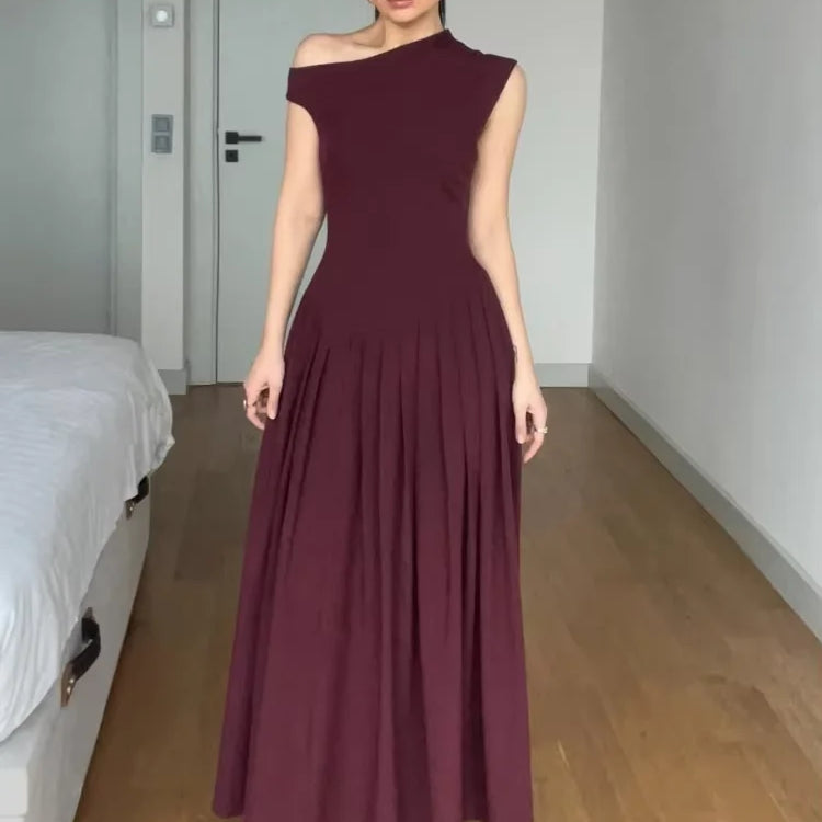 2025 Elegant White O Neck Pleated Hem Maxi Dress Women Fashion Open Back Solid A-line Dresses New Spring Summer Lady Party Robes Red