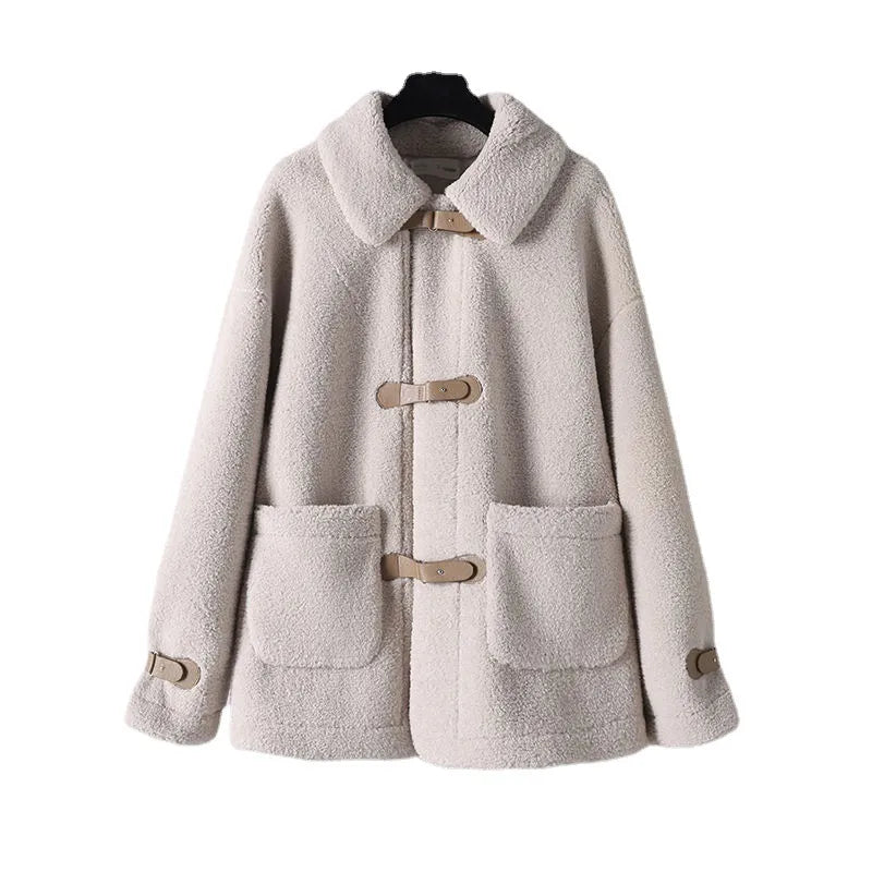 Women's Autumn Winter Lamb Coats Plaid Skirts Bottoming Tops 1 or 3 Piece Set Korean Lady Graceful Outfits Preppy Style Suits