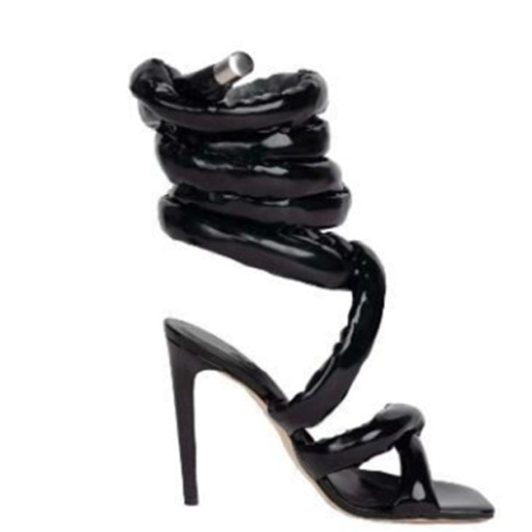 Summer New Square Head Slim High Heel Sandals Wrapped Around The Feet Fashion Show Dress 43 Large Women's Sandals Black