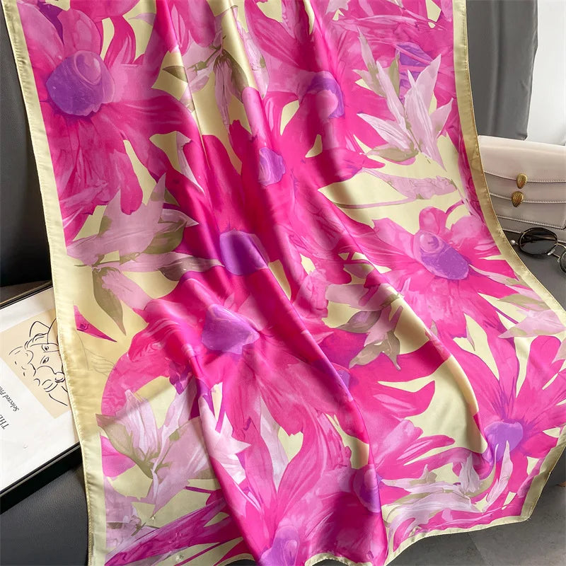 Europe United Hot Women Luxury 180*90cm Women Silk Scarf Female Beach Shawl Bandanna Foulard Muffler Scarves Wraps XL147-3 180X90cm