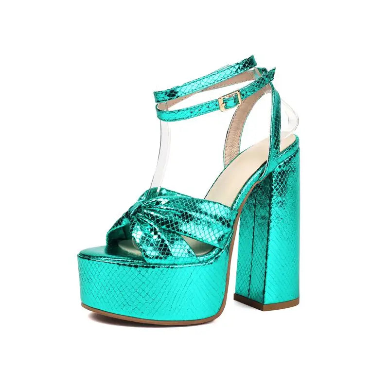 SIMLOVEYO Sexy Women Sandals Peep Toe Block High Heels Ankle Buckle Strap Platform Hill Size 45 Party Shoes green