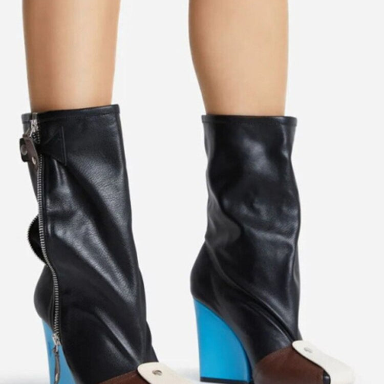 Punk Fan Motorcycle Boots Wome's Zipper Thick Sole Knee High Boots European and American Trend Nightclub Party black blue heel 2