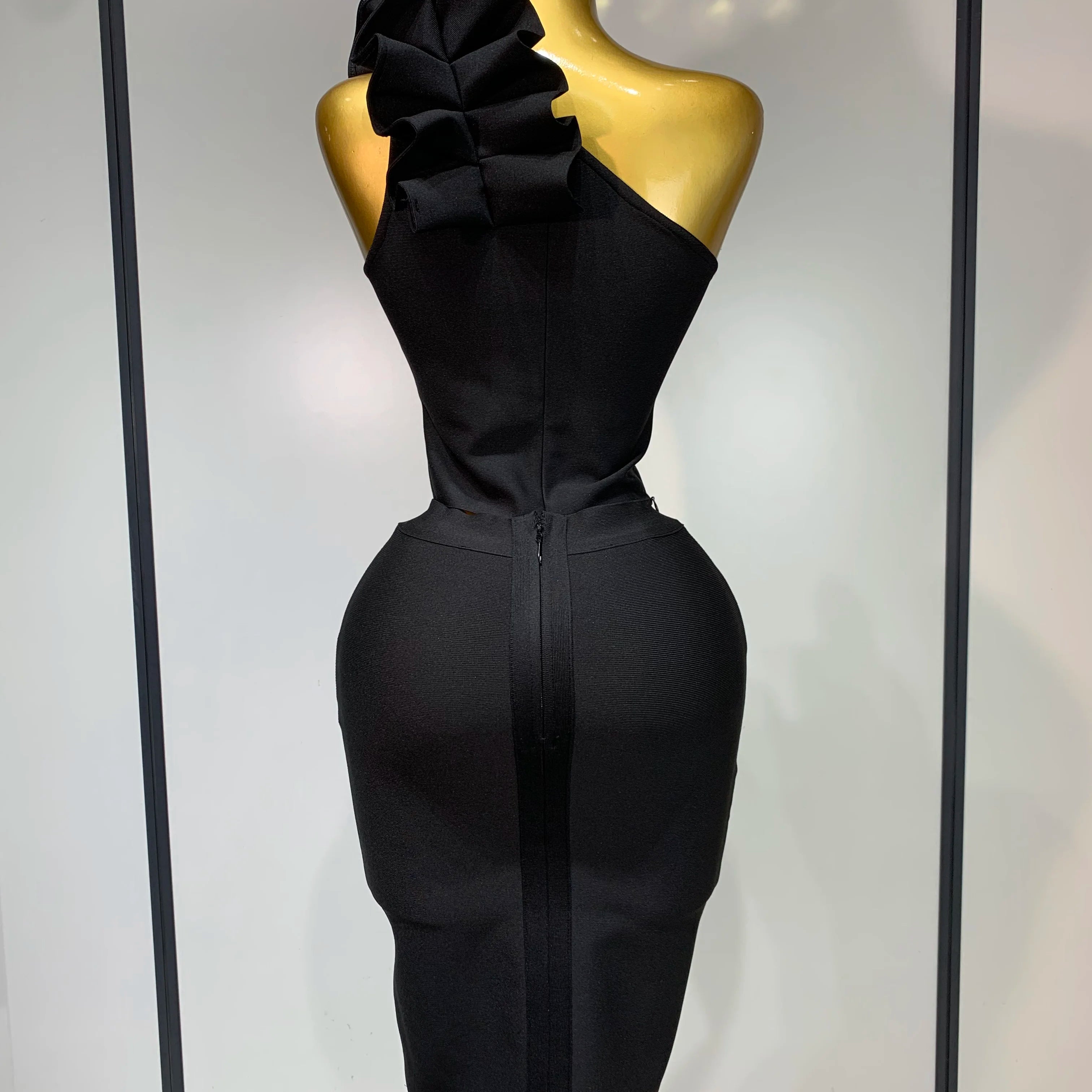 Women Sexy Sleeveless Ruffles One Shoulder Bandage Two Piece Set Fancy Club Evening Celebrity Elegant Party Bodycon Vestidos