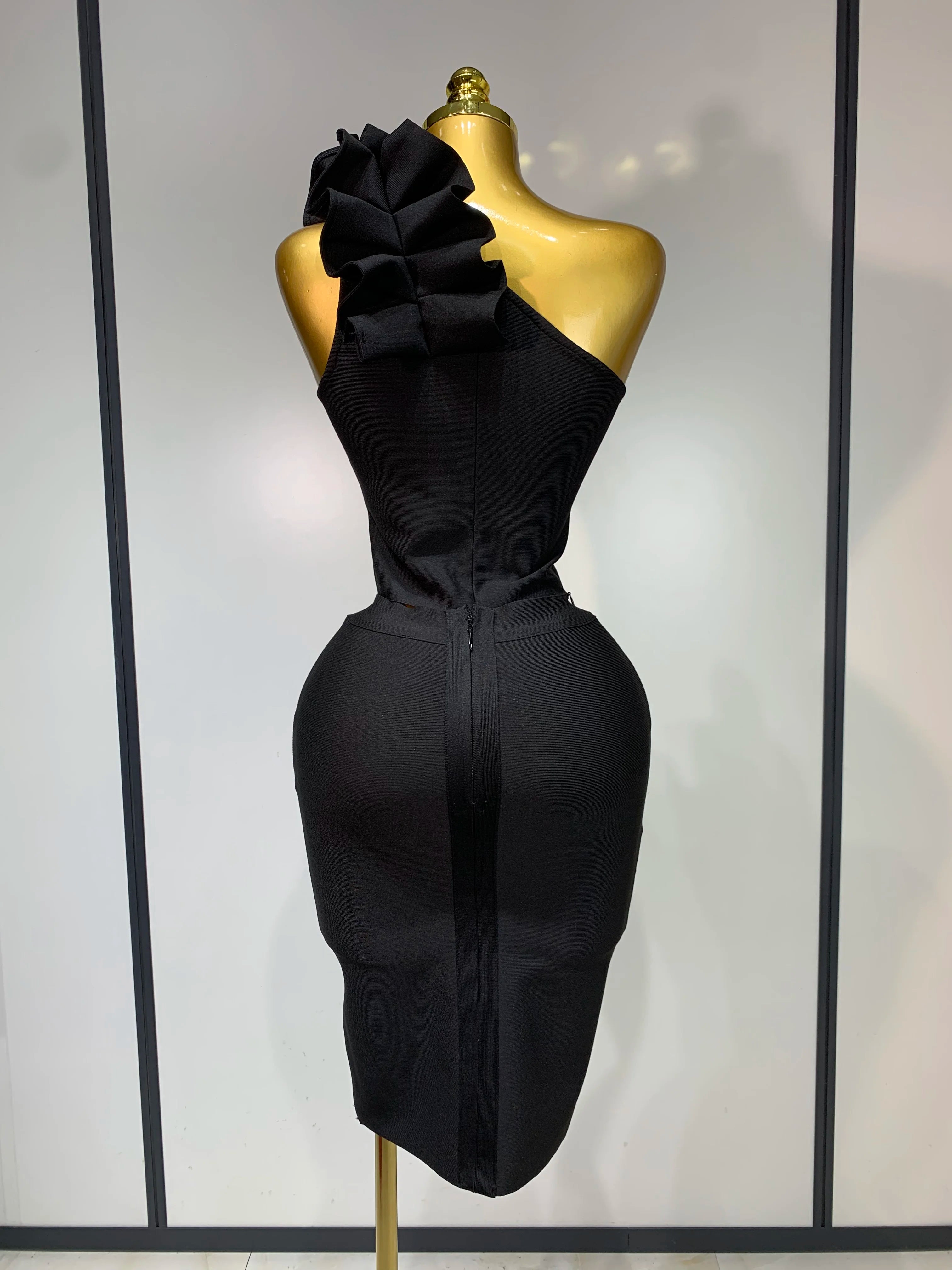 Women Sexy Sleeveless Ruffles One Shoulder Bandage Two Piece Set Fancy Club Evening Celebrity Elegant Party Bodycon Vestidos