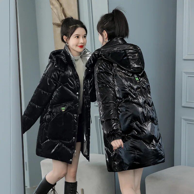 Women's Oversized Winter Coat 2024 New Mid-length Loose Jacket Ladies Elegant No-wash Parkas Korean Fashion Slim Clothes Black