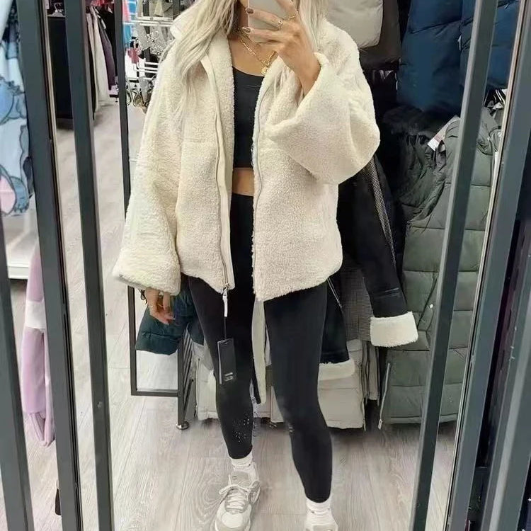 SIYANG Women Autumn Fashion Loose Teddy Coat Female Pockets Zipper Warm Faux Lamb Jacket Ladies Casual Outerwear
