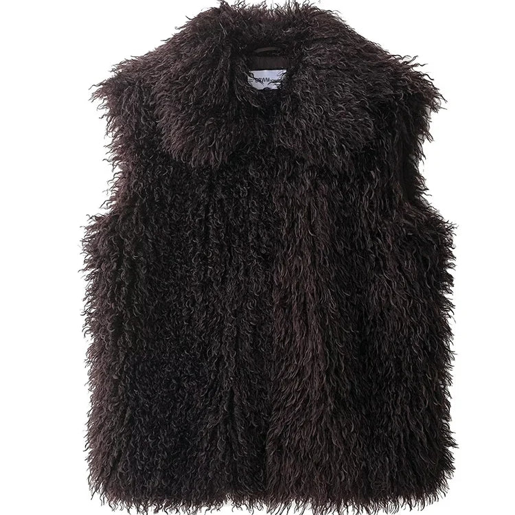TFMLN New Fur Vest For Women Solid Color Sleeveless Waistcoat Jacket Long Faux Fur Winter Thick Fur Fashion Lady Vest Coat