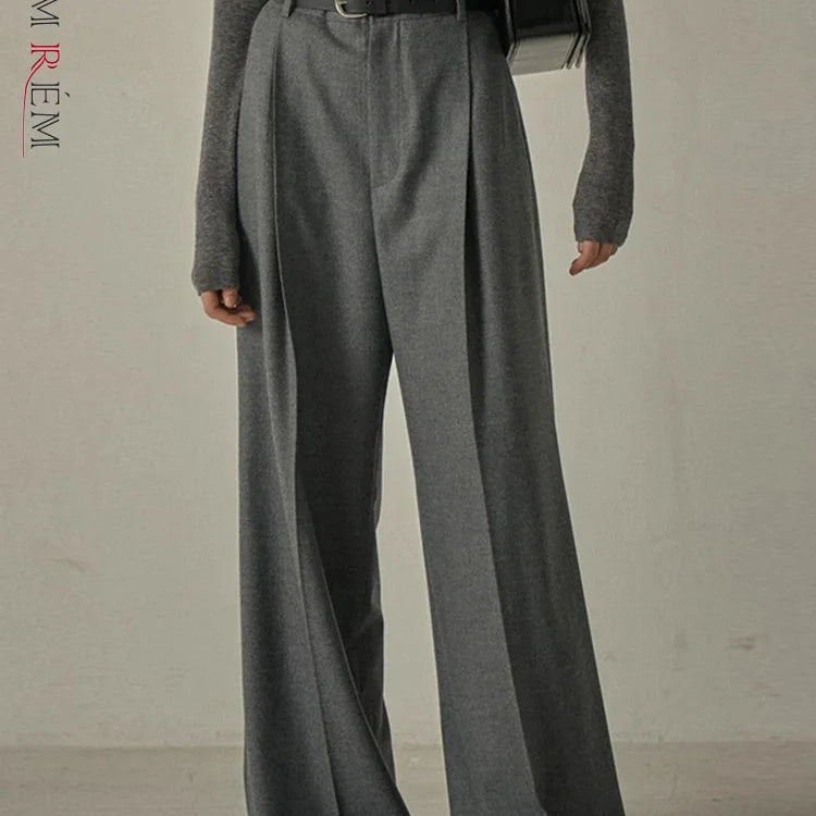 [LANMREM] Office Lady Pleated High Waist Pants For Women Spring New Solid Wide Leg Trousers Fashion Clothing 26D8020