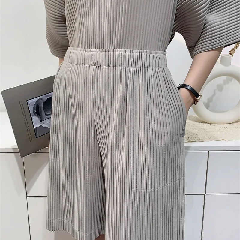 Miyake Pleated Spring Summer Loose Casual Wide-leg Five-quarter Pants High-waisted Versatile Straight Pleated Pants Women