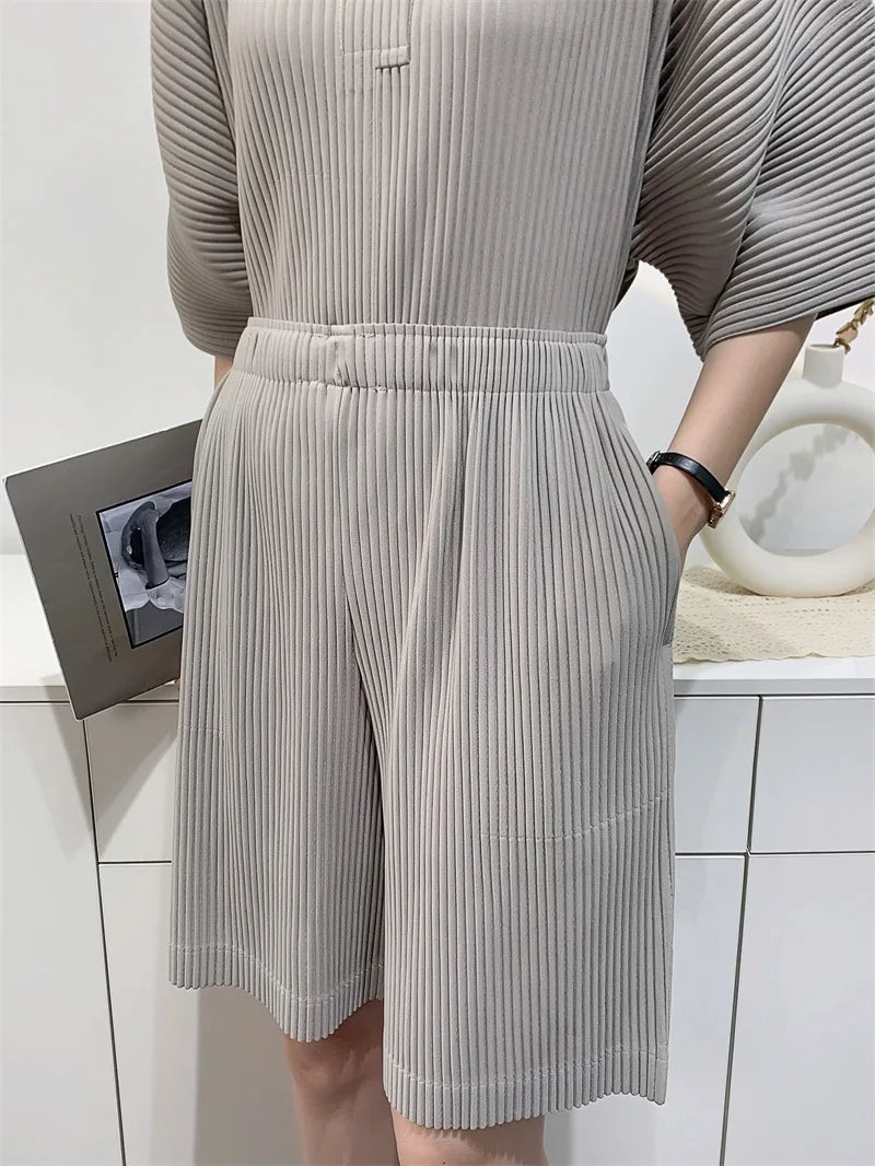 Miyake Pleated Spring Summer Loose Casual Wide-leg Five-quarter Pants High-waisted Versatile Straight Pleated Pants Women